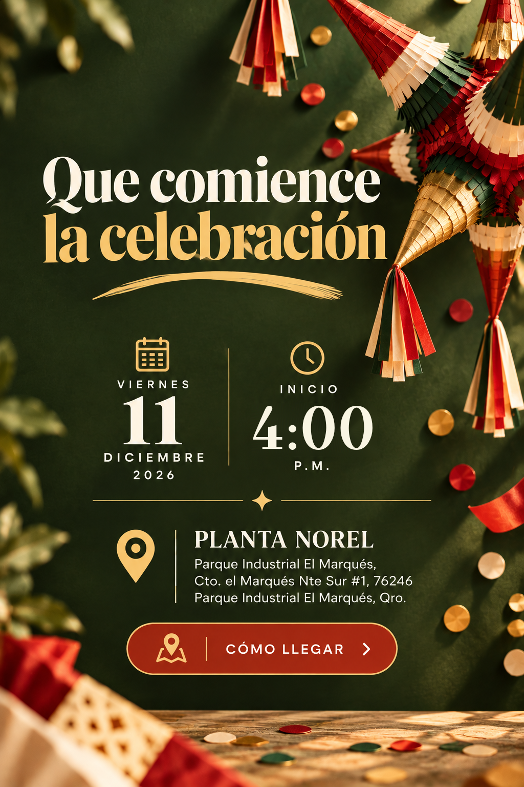 Viernes 11 de diciembre de 2026, 4:00 p. m. Planta NOREL, Parque Industrial El Marqués